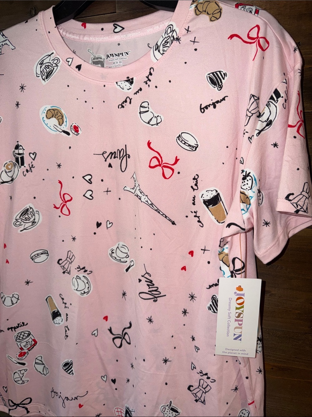 Women's Pink Short-Sleeve Pajama Set with Playful Print - Picture 2 of 3